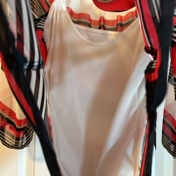 AB Studio red, black and white stripe chiffon top with built in tank - Picture 3 of 3